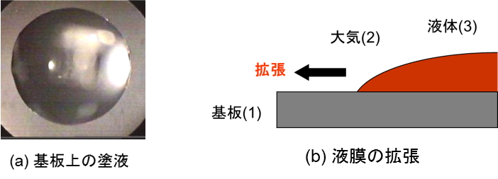基板上での液体の濡れ性