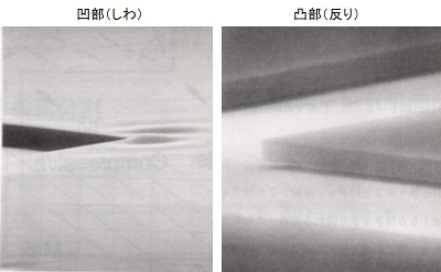 レジストパターンの凹、凸部に生じる歪み