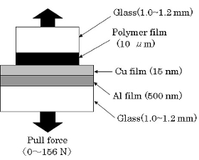 Glass/Polymer/Cu/Al/Glass 多層構造の模式図