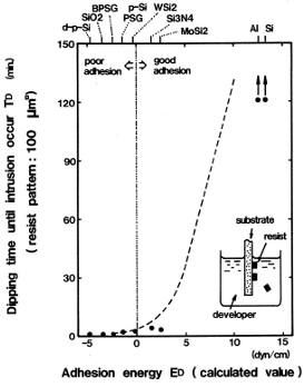 TMAH水溶液中での付着強度と付着エネルギーとの相関