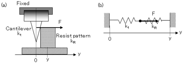 レジストパターンとAFM探針との連結ばねモデル